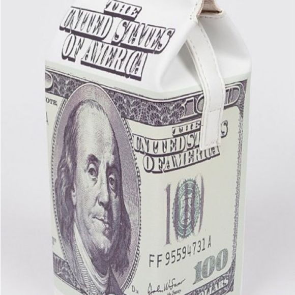 One Hundred Dollar- Money Themed - Milk Carton Crossbody Handbag- NWT - Picture 2 of 6